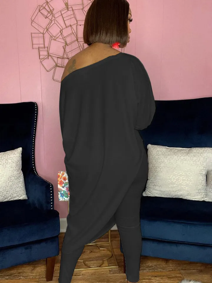 Two Piece Printed Irregular Top Skinny Long Pants