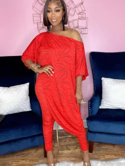 Two Piece Printed Irregular Top Skinny Long Pants