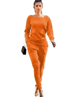 Two Piece Pullover Solid Color Top Pants Set