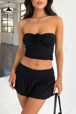 Two Piece Ruched Tube Top A-line Skirt