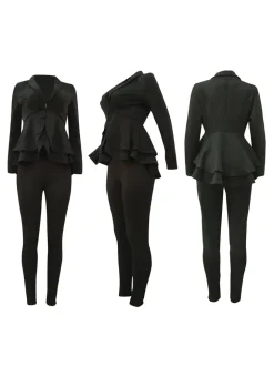 Two Piece Ruffle Blazer Bodycon Long Pants