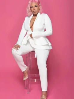 Two Piece Ruffle Blazer Bodycon Long Pants