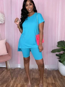 Two Piece Short Sleeve + Skinny Long Pants Set