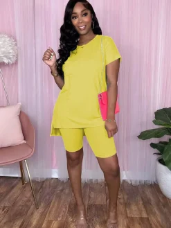 Two Piece Short Sleeve + Skinny Long Pants Set