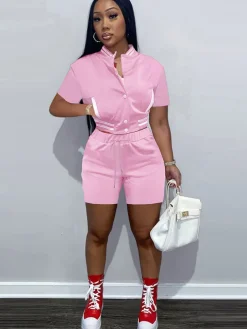 Two Piece Short Sleeve Color Block Baseball Tracksuit