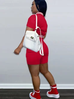 Two Piece Short Sleeve Color Block Baseball Tracksuit