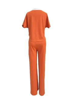 Two Piece Short Sleeve Top Drawstring Pants