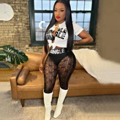 Two Piece Short Sleeve Top Mesh Leggings