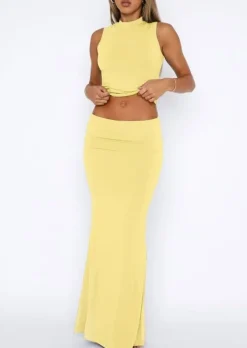 Two Piece Sleeveless Bodycon Top Ruched Skirt
