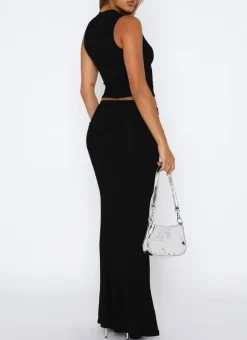 Two Piece Sleeveless Bodycon Top Ruched Skirt