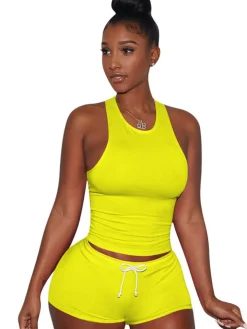 Two Piece Sleeveless Crop Top shorts Set Tracksuits