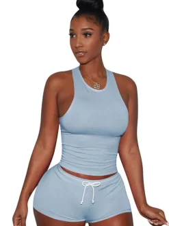 Two Piece Sleeveless Crop Top shorts Set Tracksuits