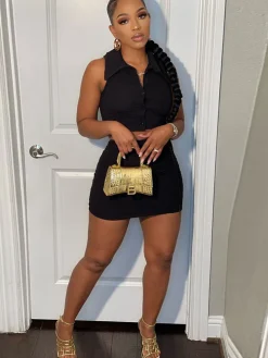 Two Piece Sleeveless Crop Top Miniskirts