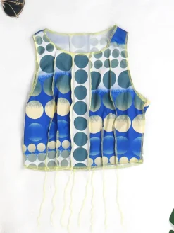 Two Piece Sleeveless Print Crop Top Bodycon Shorts