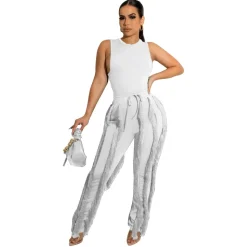 Two Piece Sleeveless Top Tassel Pants
