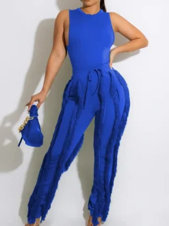Two Piece Sleeveless Top Tassel Pants