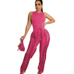 Two Piece Sleeveless Top Tassel Pants