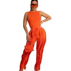 Two Piece Sleeveless Top Tassel Pants