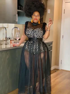 Two Piece Sleevelesss Mesh Dress Romper