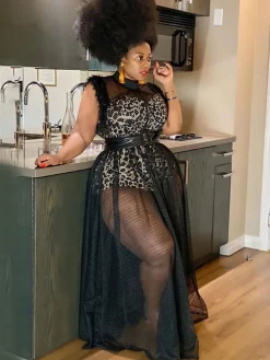 Two Piece Sleevelesss Mesh Dress Romper