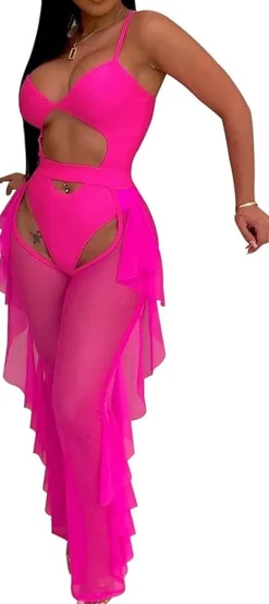 Two Piece Sling Crop Top Ruffle Long Pant