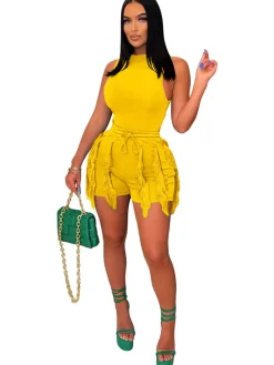 Two Piece Tank Top Tassels Short Pants