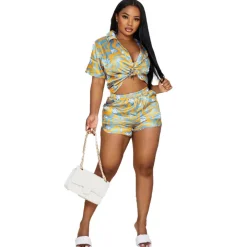 Two Piece Tie Dye Short Sleeve Top Shorts