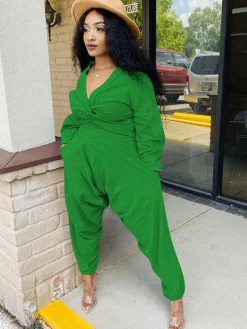 Two Piece V Neck Knot Crop Top Pants