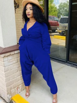 Two Piece V Neck Knot Crop Top Pants