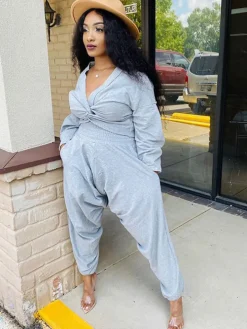 Two Piece V Neck Knot Crop Top Pants