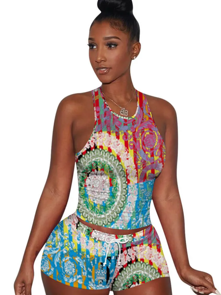 Two Pieces Colorful Tie Dye Cartoon shorts Set