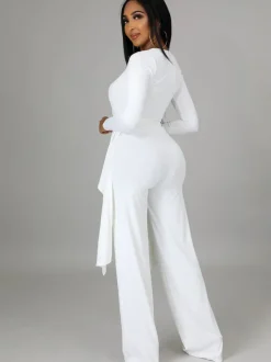 Two Pieces Irregular Lace Up V Neck Top Long Pants