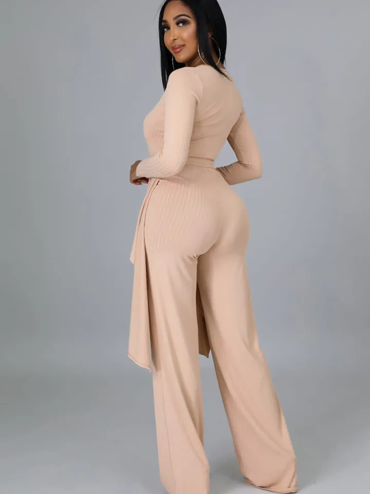 Two Pieces Irregular Lace Up V Neck Top Long Pants