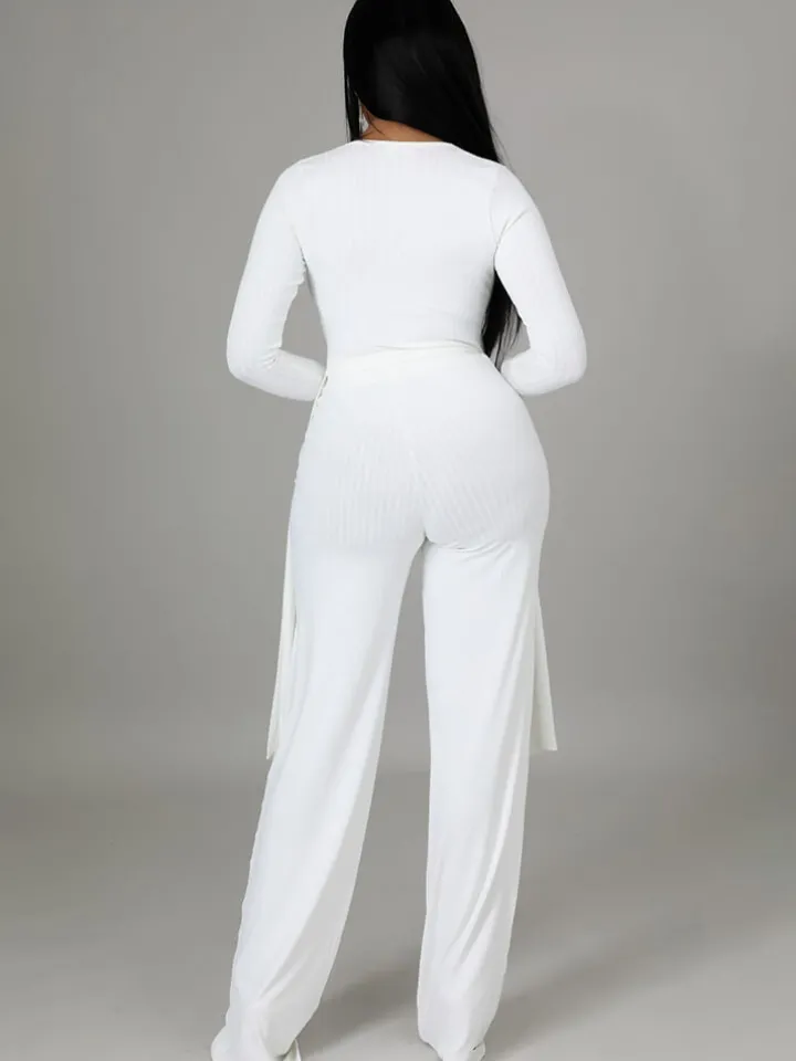 Two Pieces Irregular Lace Up V Neck Top Long Pants