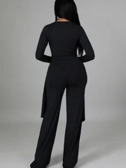 Two Pieces Irregular Lace Up V Neck Top Long Pants