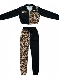 Two Pieces Leopard Patchwork Pants Set
