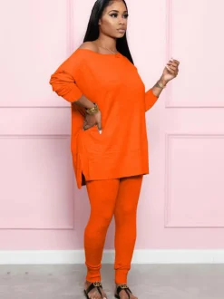 Two Pieces Long Sleeve Top Bodycon Pants