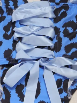 Two Pieces Print Lace-Up Cargo Pants Set