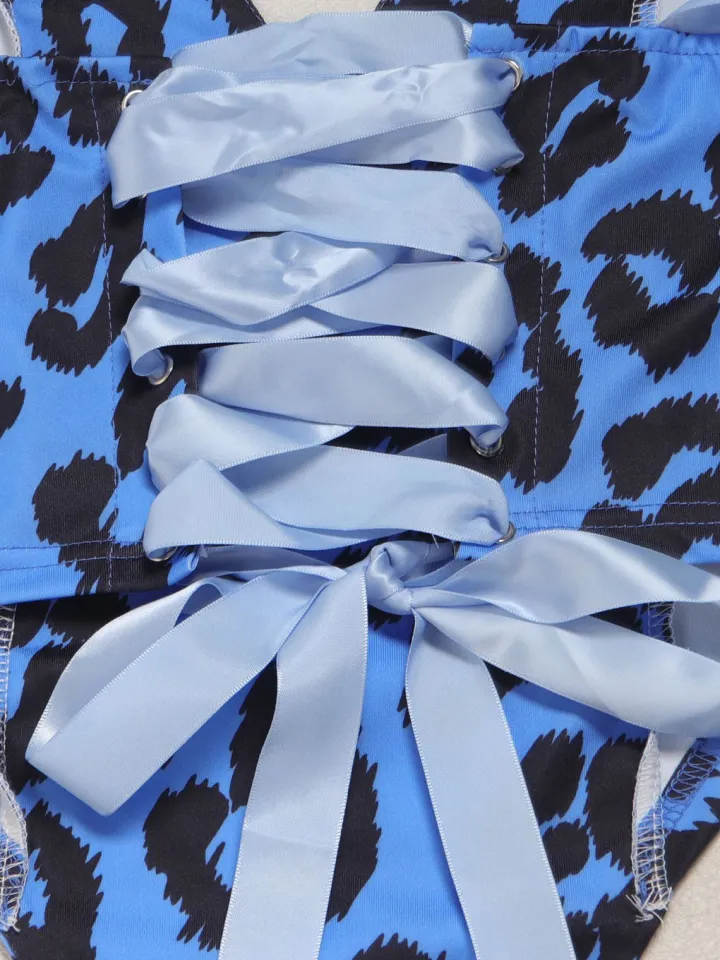 Two Pieces Print Lace-Up Cargo Pants Set