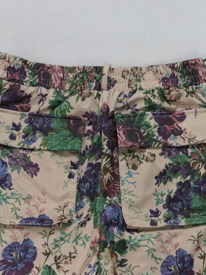 Two Pieces Print Lace-Up Cargo Pants Set