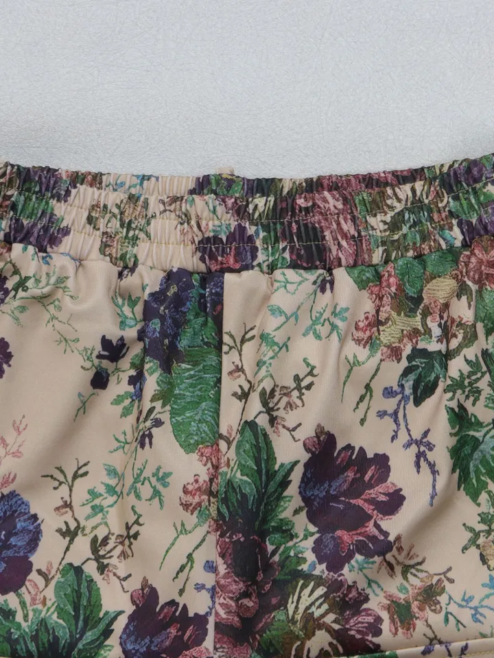 Two Pieces Print Lace-Up Cargo Pants Set