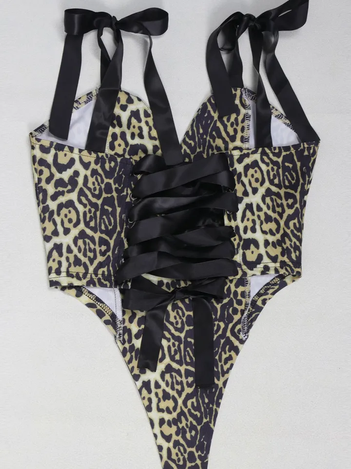 Two Pieces Print Lace-Up Cargo Pants Set