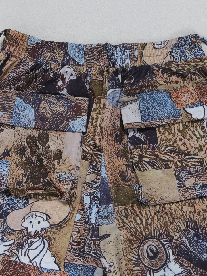 Two Pieces Print Lace-Up Cargo Pants Set