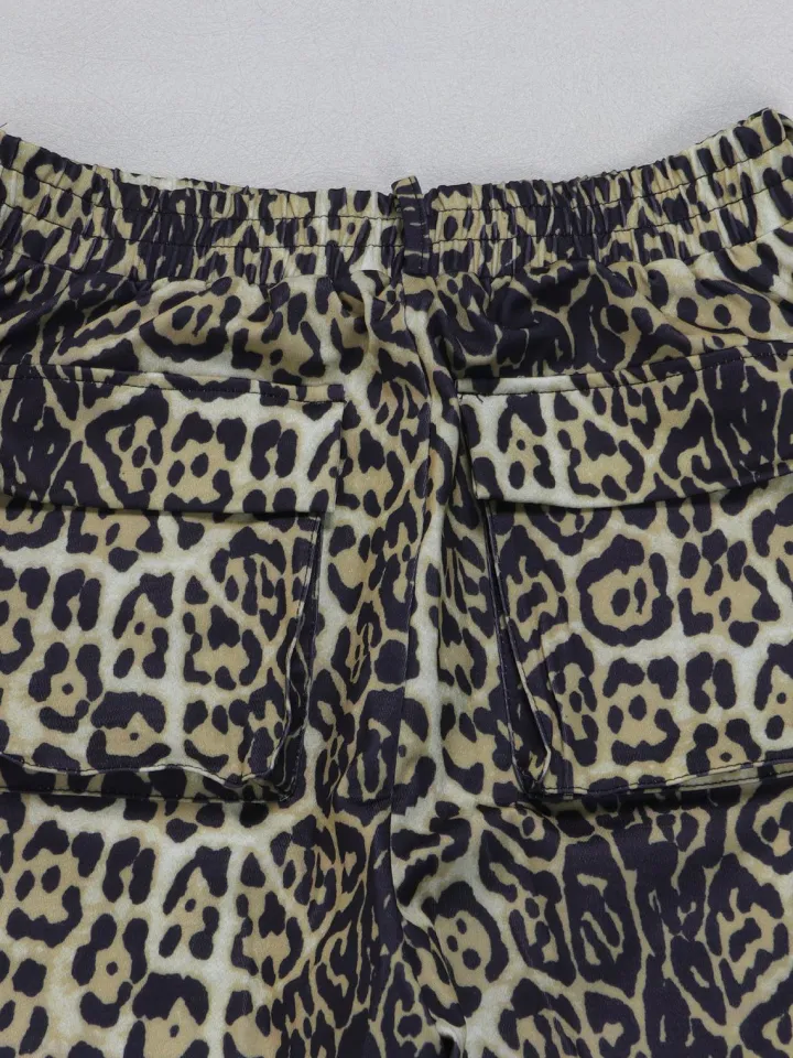 Two Pieces Print Lace-Up Cargo Pants Set