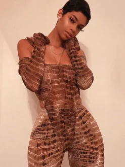 Two Pieces Printed Off Shoulder Jumpsuit Bodycon Pants