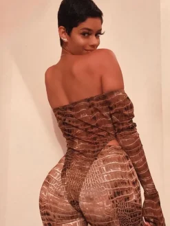 Two Pieces Printed Off Shoulder Jumpsuit Bodycon Pants