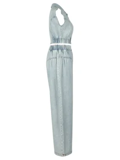 Two Pieces Sleeveless Denim Pants Set