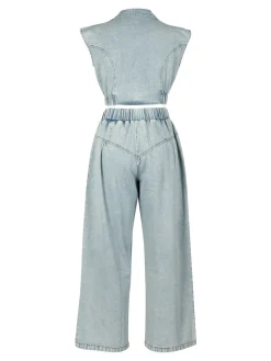 Two Pieces Sleeveless Denim Pants Set