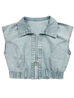 Two Pieces Sleeveless Denim Pants Set