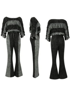 Two Pieces Solid Color Ruched Pants Set